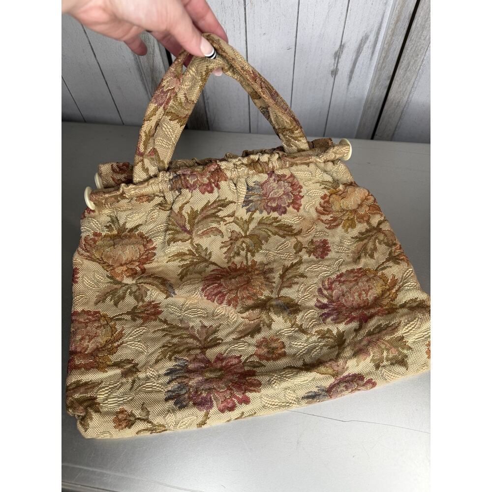 Tapestry Vintage Top Handle Floral Carpet Woven Bag 70s